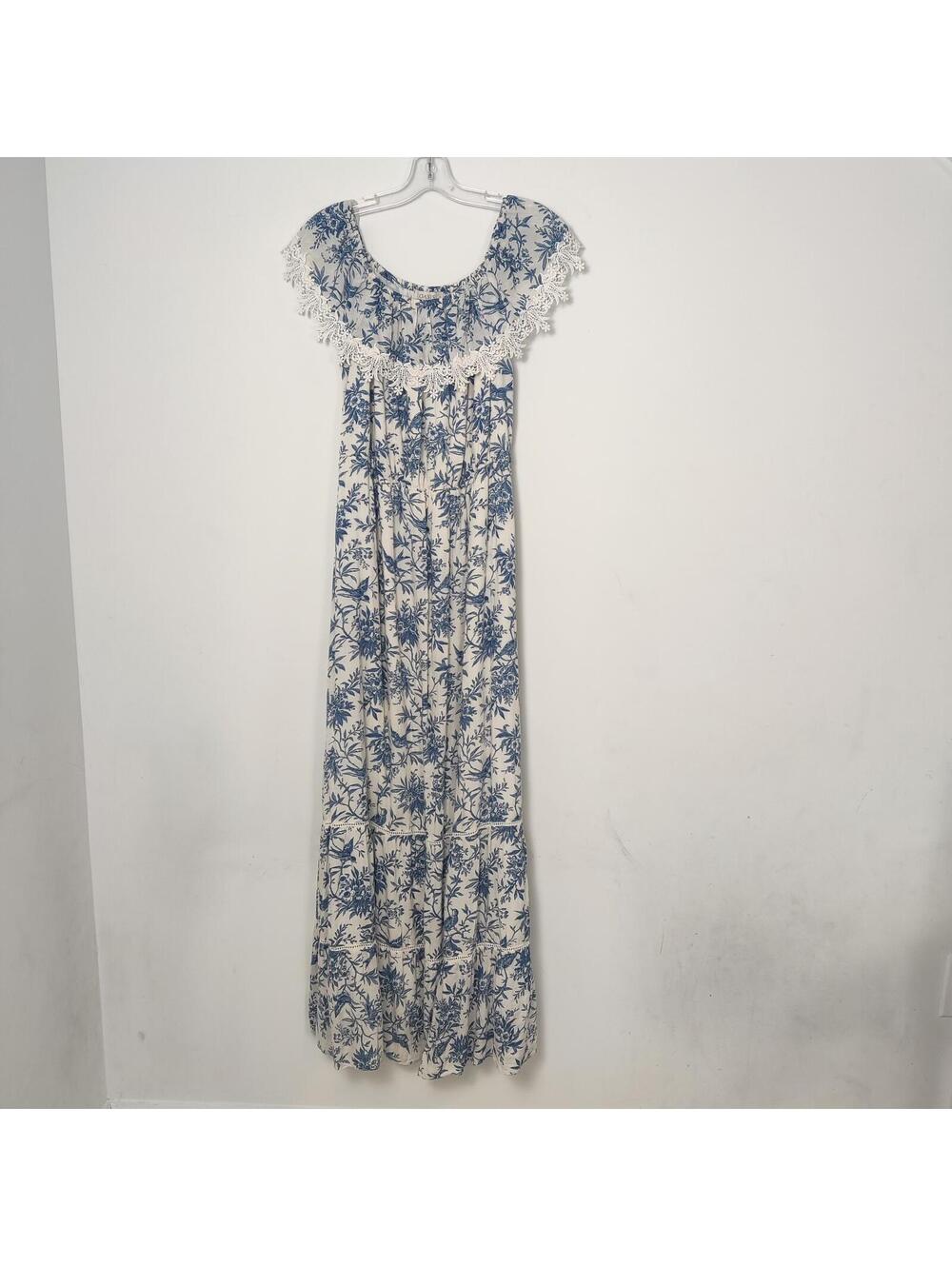 Oasis Blue White Floral Crochet Trim Maxi Dress Size 16